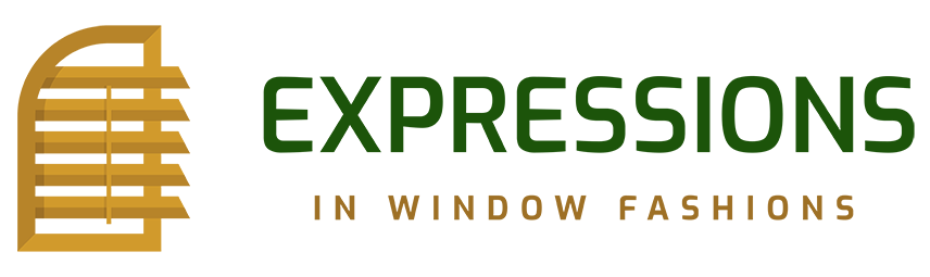 Expressions in Window Fashions logo featuring stylized text and a leaf design, representing local expertise in window treatments for Cape Coral homes.