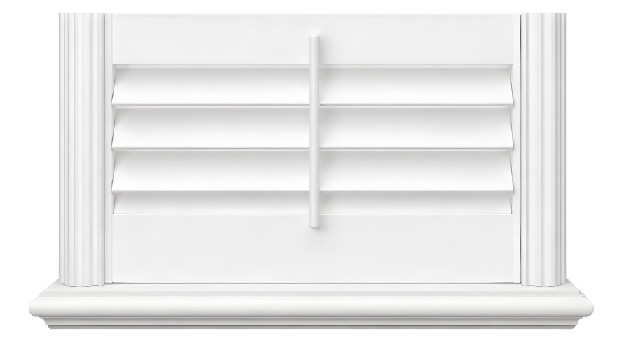 Custom white plantation shutter with clean lines and a polished sill, designed for enhancing window aesthetics in Cape Coral, Florida.